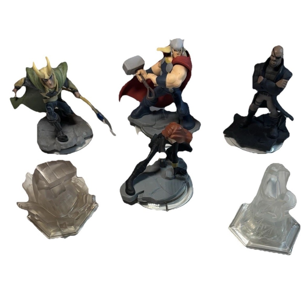 Disney Infinity 2.0 Marvel Lot Thor Loki Fury Widow + 3.0 Hulk Fist Crystal
